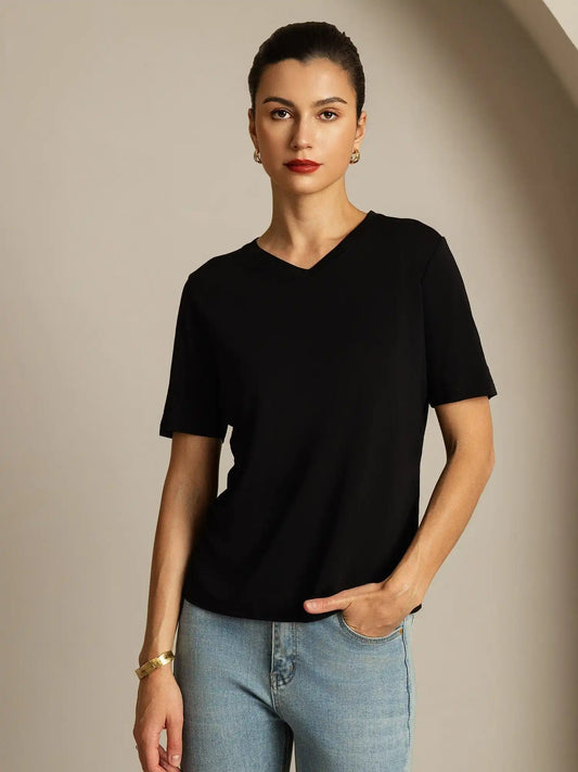 Clearance - 100% Mulberry Silk V-Neck Women's T-Shirt
