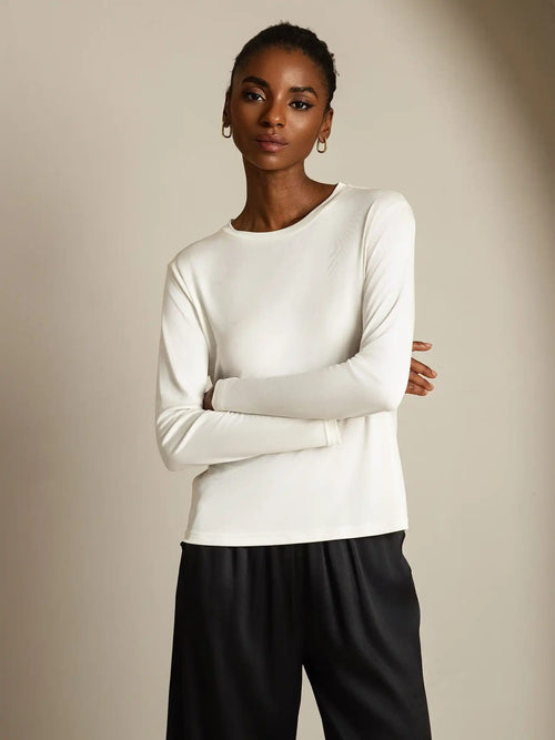 Women's 100% Mulberry Silk Long Sleeve Crew Neck Top
