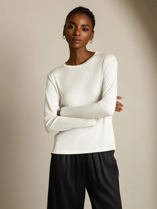 Women's 100% Mulberry Silk Long Sleeve Crew Neck Top
