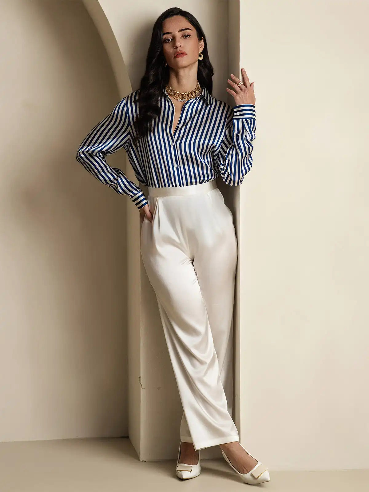 Women’s 19 Momme Silk Long Sleeves Button-Up Shirt