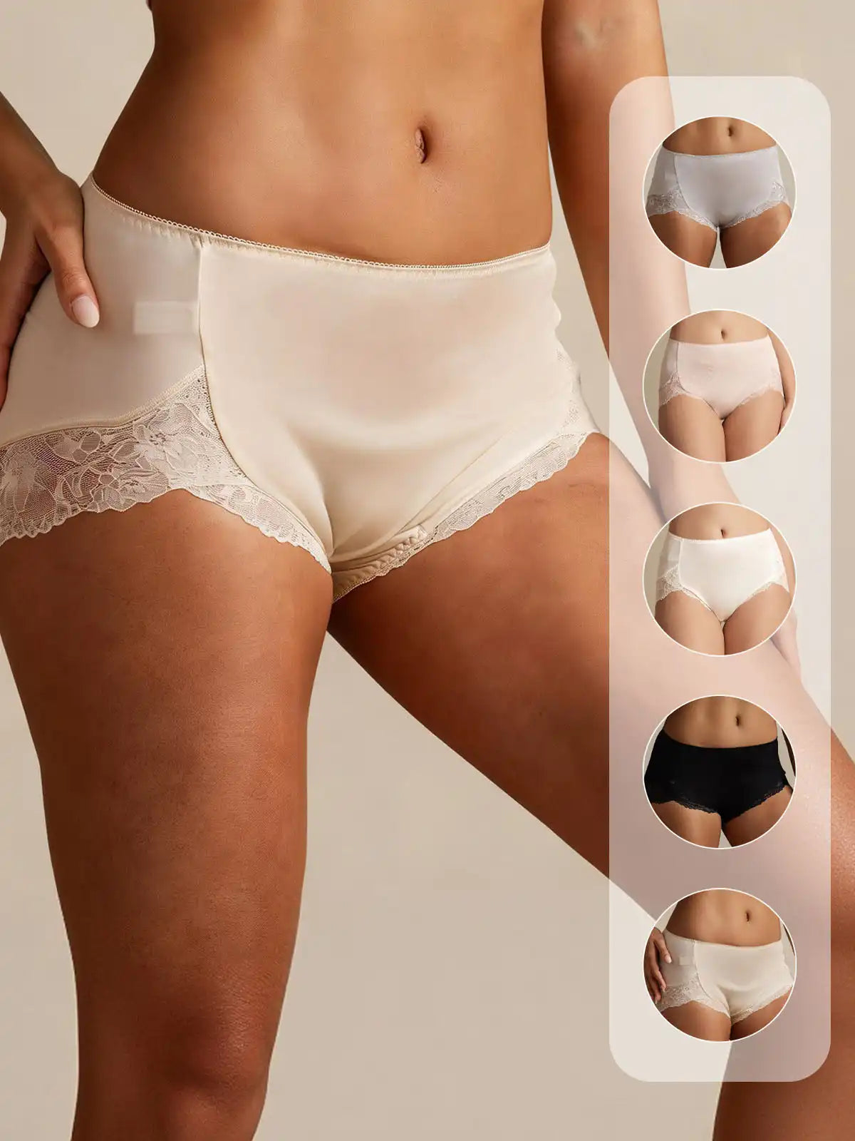100% Mulberry Silk High Rise Knickers Lace Trim Panty