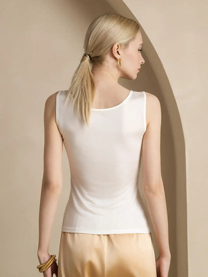 100% Mulberry Silk Sleeveless Round Neck Women's Tank Top