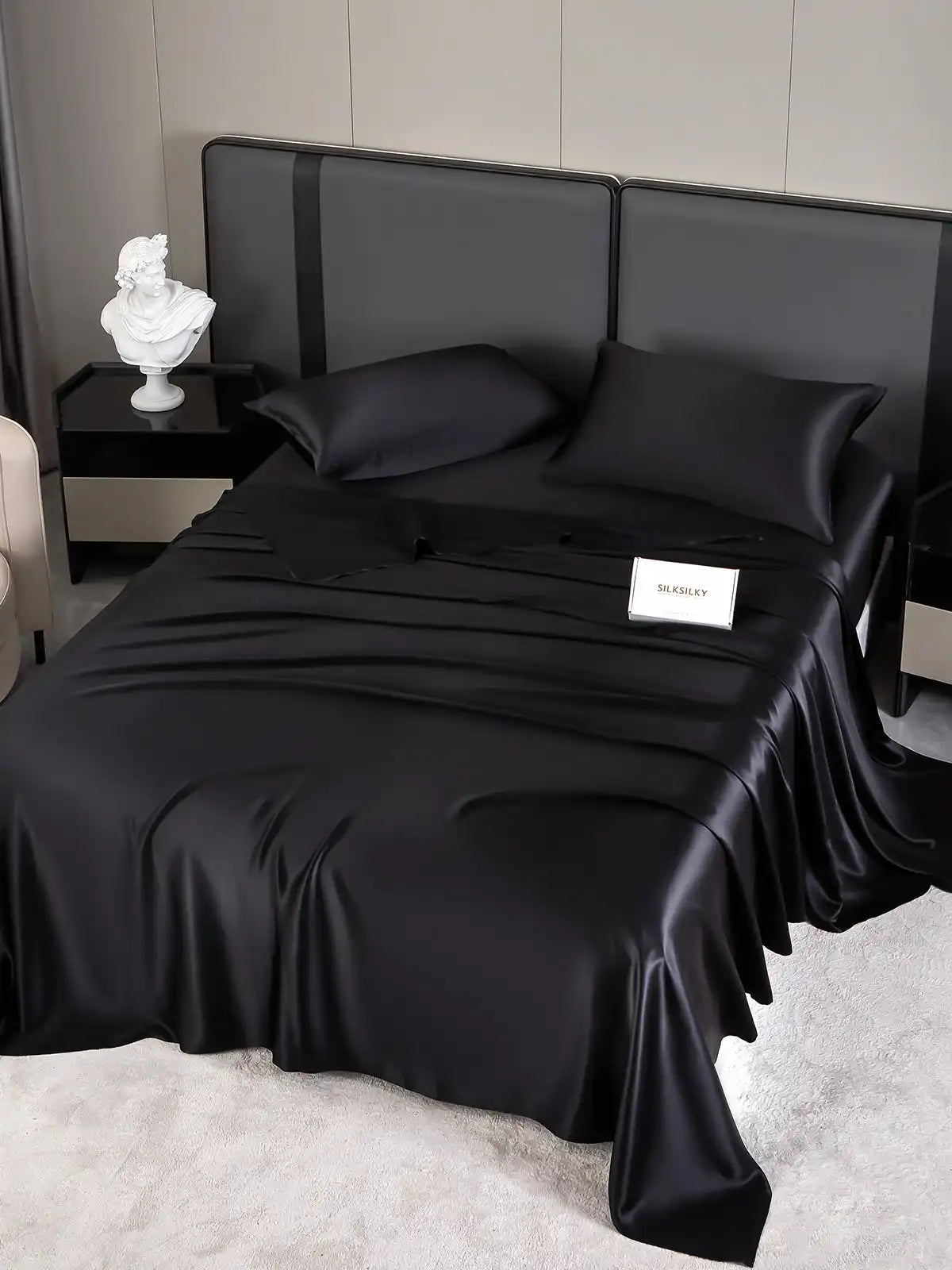 19Momme 4Pcs 100% Mulberry Silk Bedding Set Fitted&Flat Sheets+2x Pillowcases