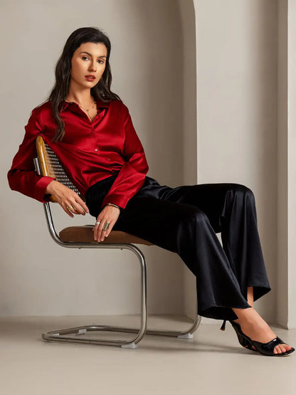 19Momme Silk Long Sleeve Lapel Collar Women's Shirt