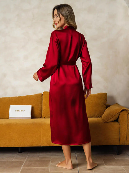 100% Mulberry Silk Long Sleeve Midi Women's Robe