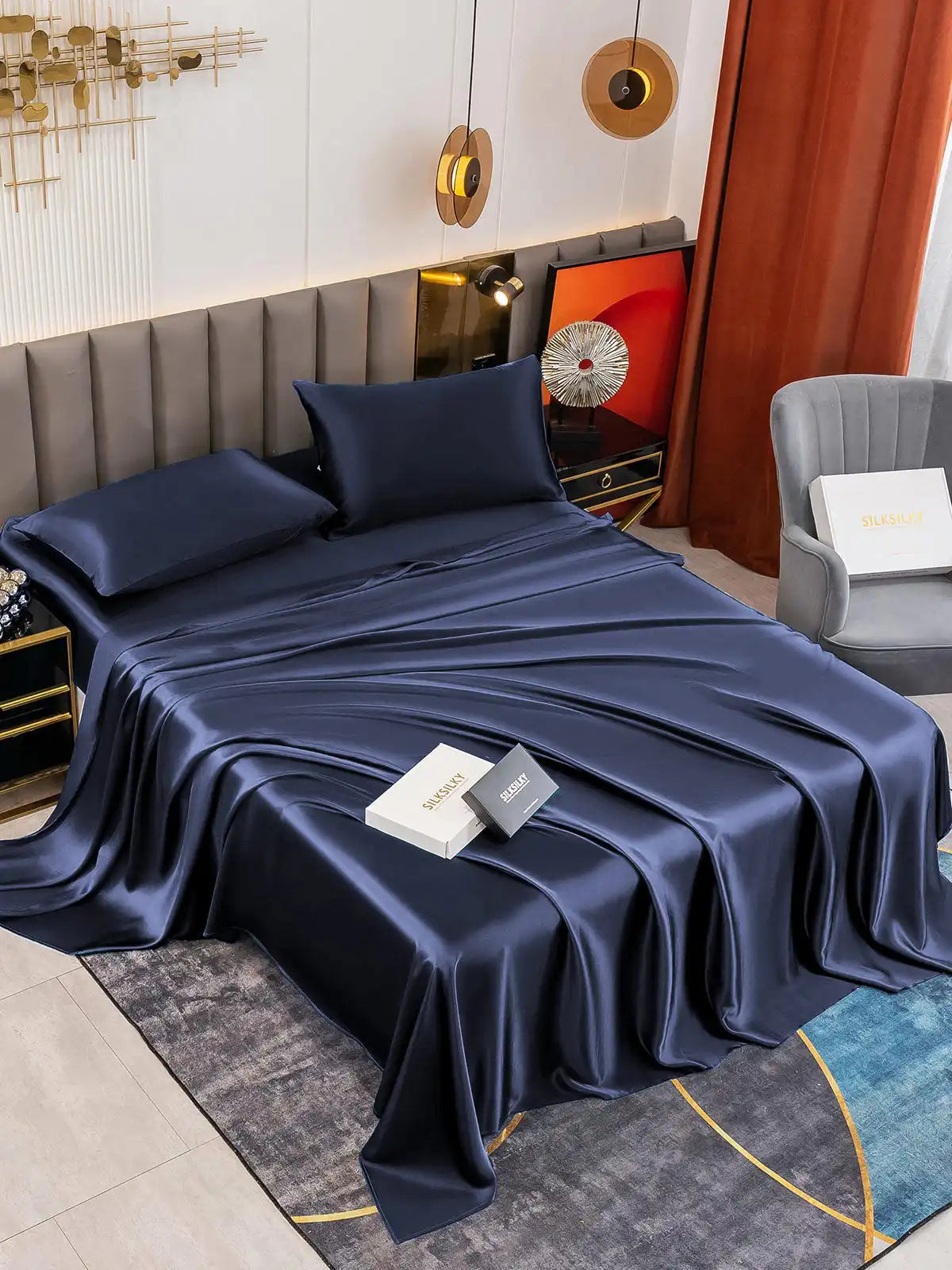 19Momme 4Pcs 100% Mulberry Silk Bedding Set Fitted&Flat Sheets+2x Pillowcases