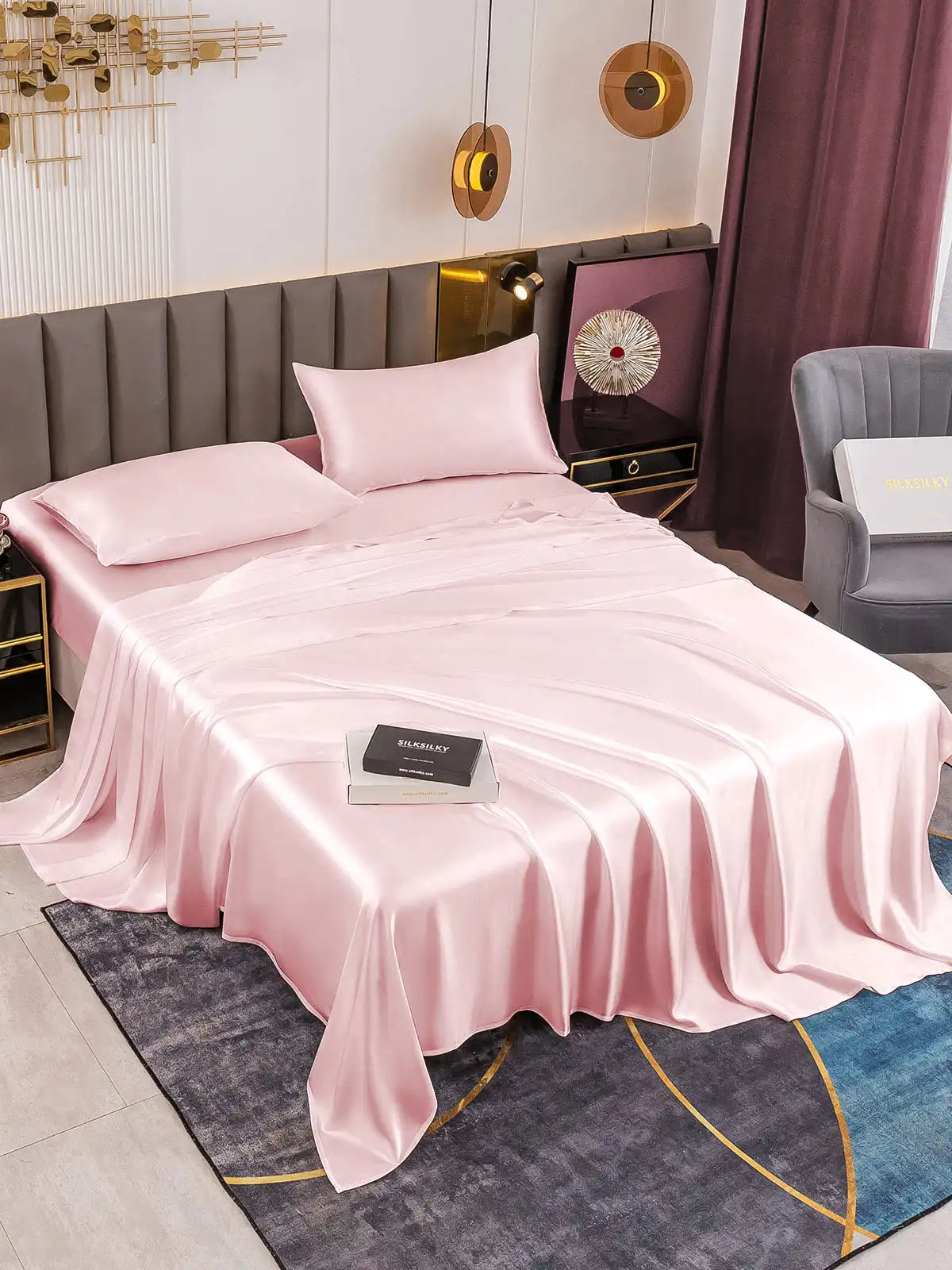 19Momme 4Pcs 100% Mulberry Silk Bedding Set Fitted&Flat Sheets+2x Pillowcases