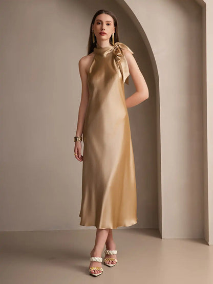 19Momme Silk Sleeveless Tie Neck Midi Dress