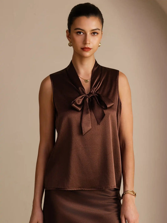 19Momme Silk Women’s Tie Neck Sleeveless Tank Top