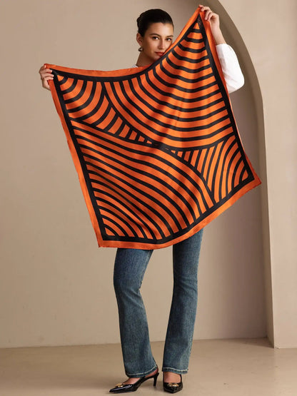 100% Mulberry Silk Semicircular Geometry Printed Scarf - Size 90x90cm