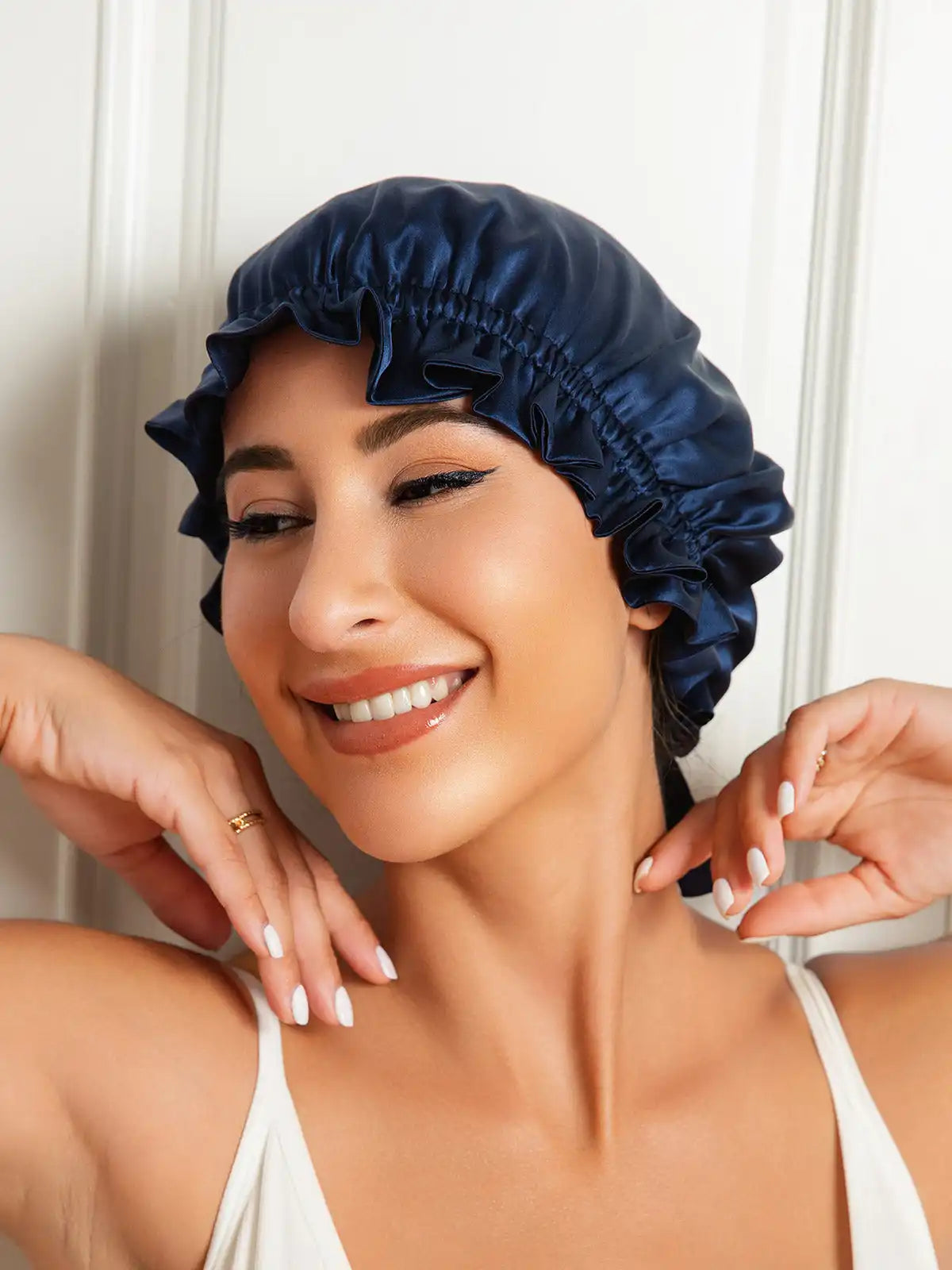 100% Mulberry Silk Sleep Cap Double Layer Bonnet with Ribbon