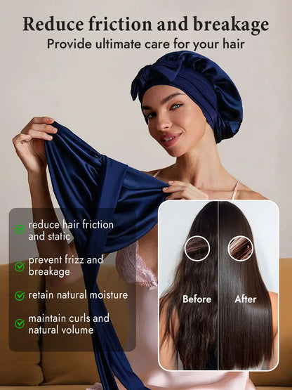 100% Mulberry Silk Double-Layer Bonnet with Adjustable Long Tie