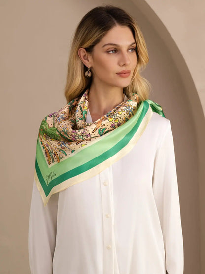 100% Mulberry Silk Crocodile Pattern Scarf - Size 90x90cm