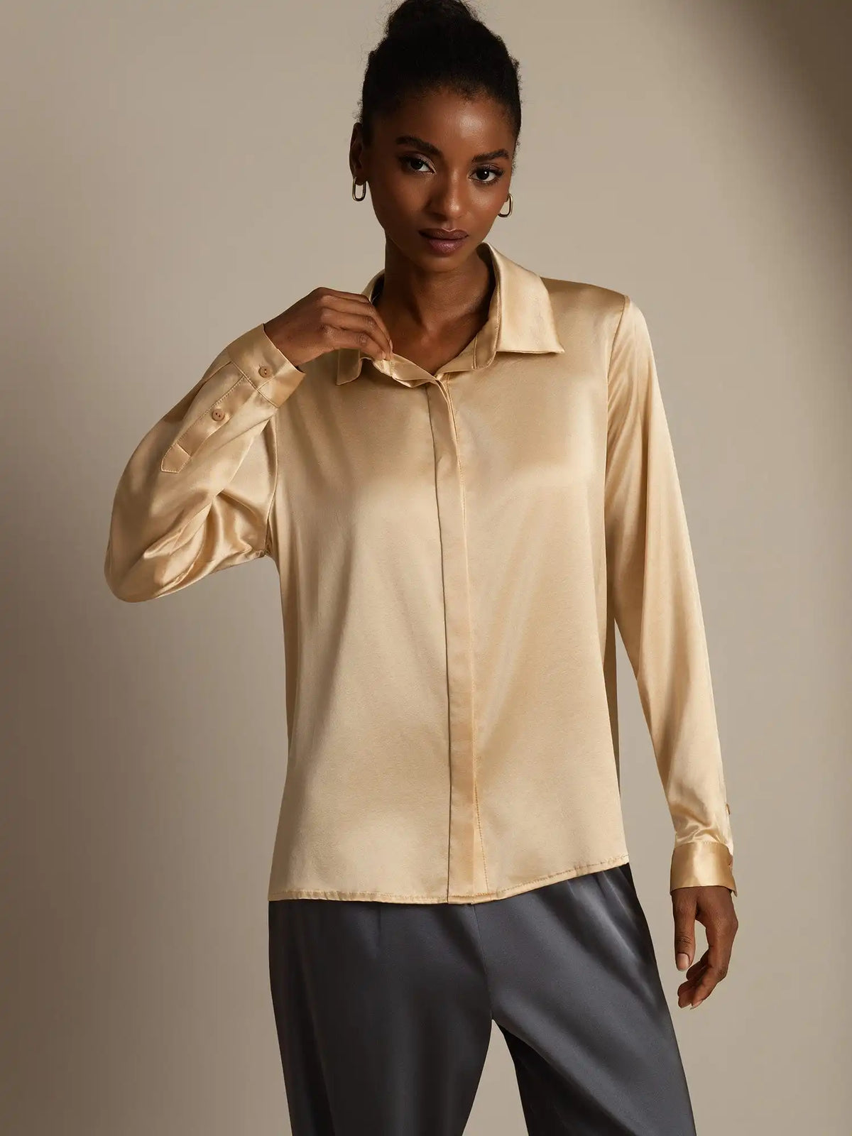 Clearance - 19Momme Silk Long Sleeve Lapel Collar Women's Shirt