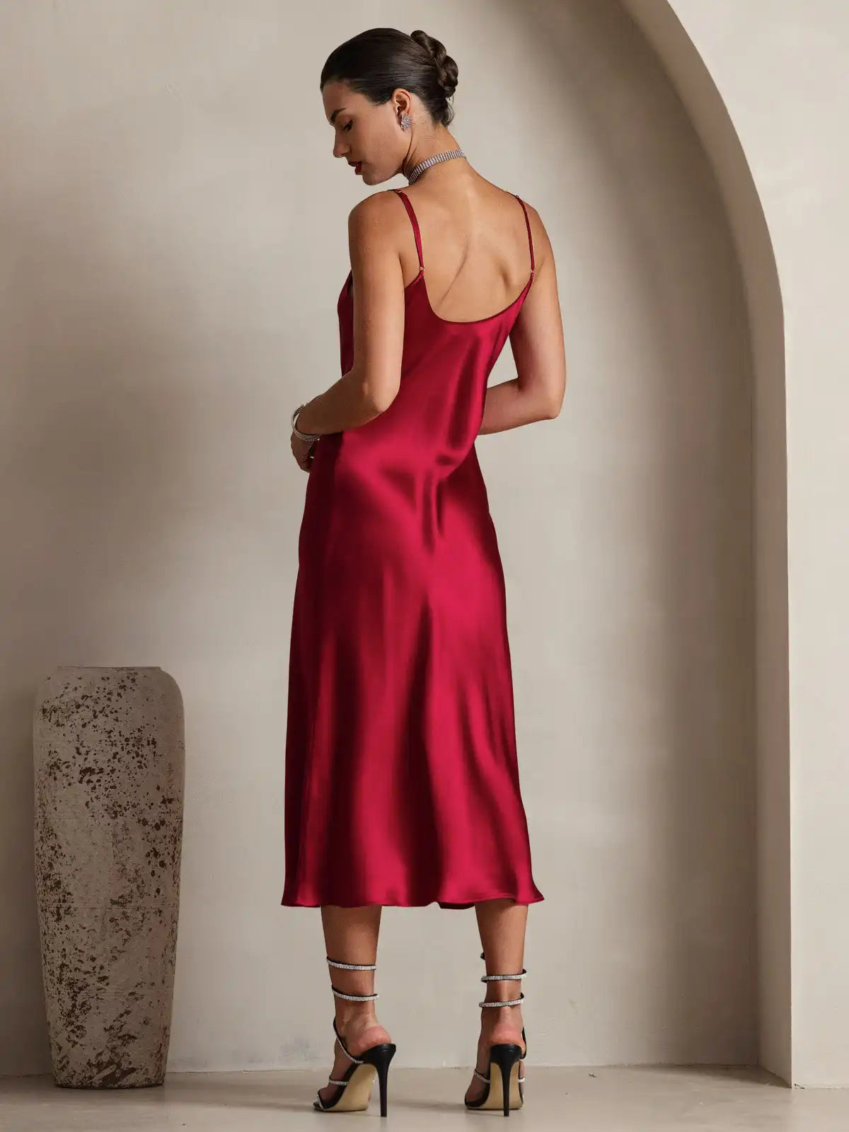 100% Mulberry Silk Spaghetti Strap Midi Long Dress