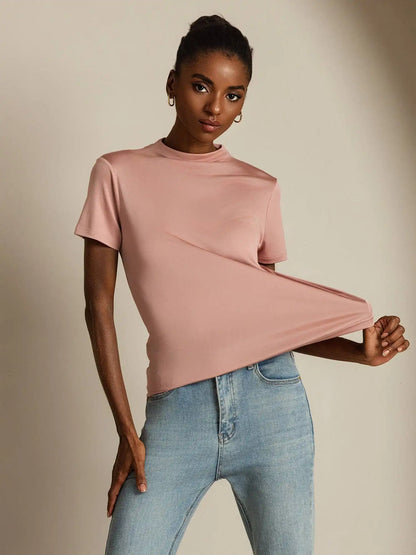 Clearance - Pure Silk Short Sleeve Mock Women's T-Shirt