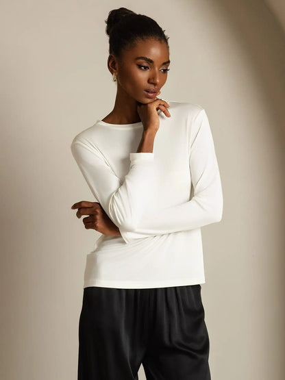 Women's 100% Mulberry Silk Long Sleeve Crew Neck Top