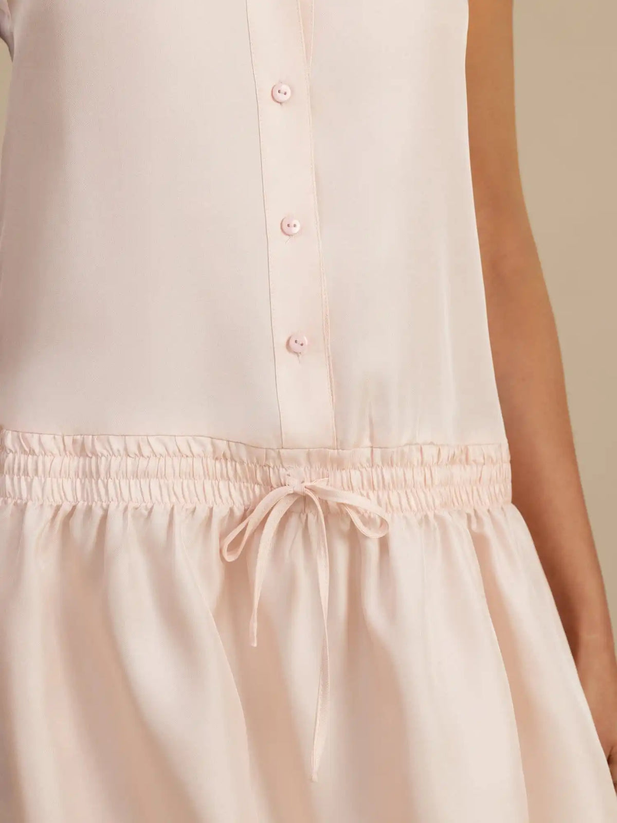 Clearance - Pure Silk Sleeveless Short Dress With Adjustable Drawstring Drop Waist