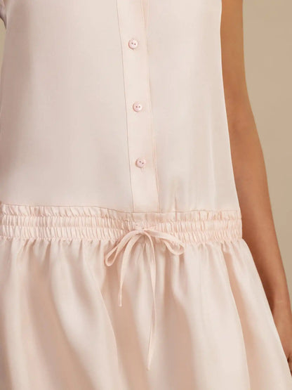 Clearance - Pure Silk Sleeveless Short Dress With Adjustable Drawstring Drop Waist