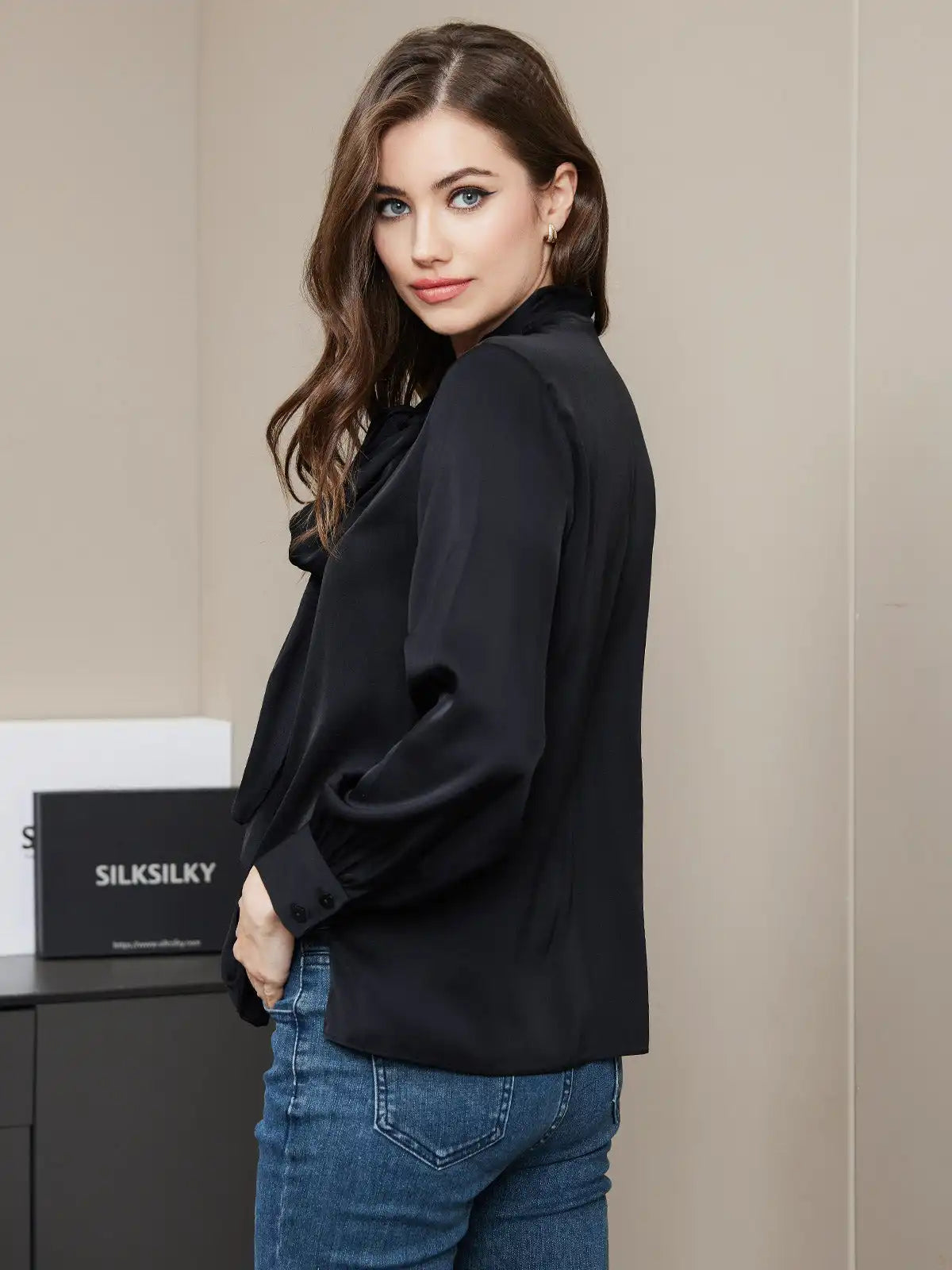 Clearance - Bow Tie Silk Blouse Shirt
