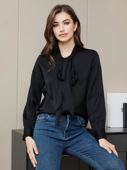 Clearance - Bow Tie Silk Blouse Shirt
