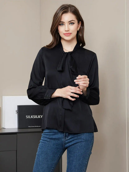 Clearance - Bow Tie Silk Blouse Shirt