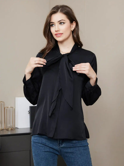Clearance - Bow Tie Silk Blouse Shirt