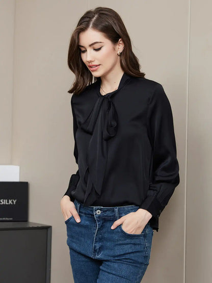 Clearance - Bow Tie Silk Blouse Shirt