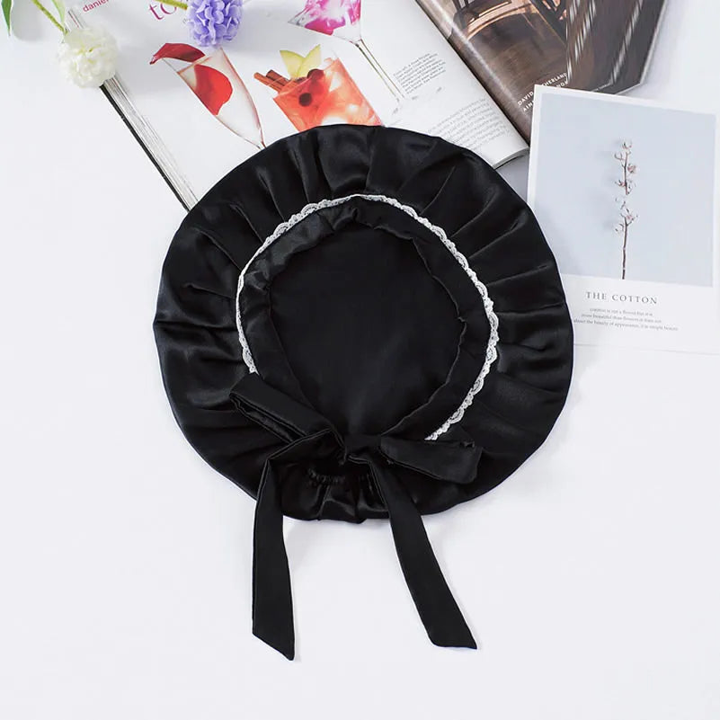 100% Mulberry Silk Lace Bonnet with Ribbons