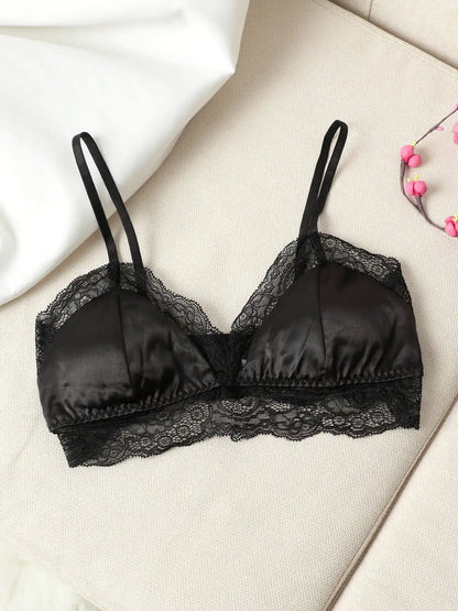100% Mulberry Silk Lace Trimmed Bra with Adjustable Straps