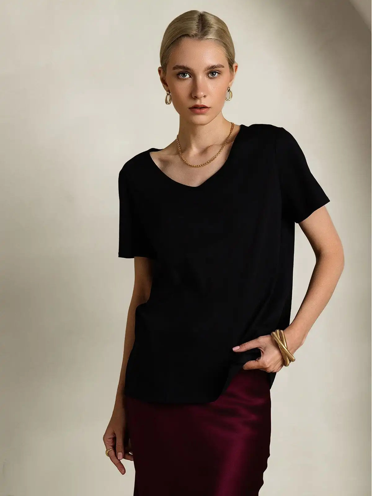 Clearance - Silk Blend V-neck Women's T-Shirt