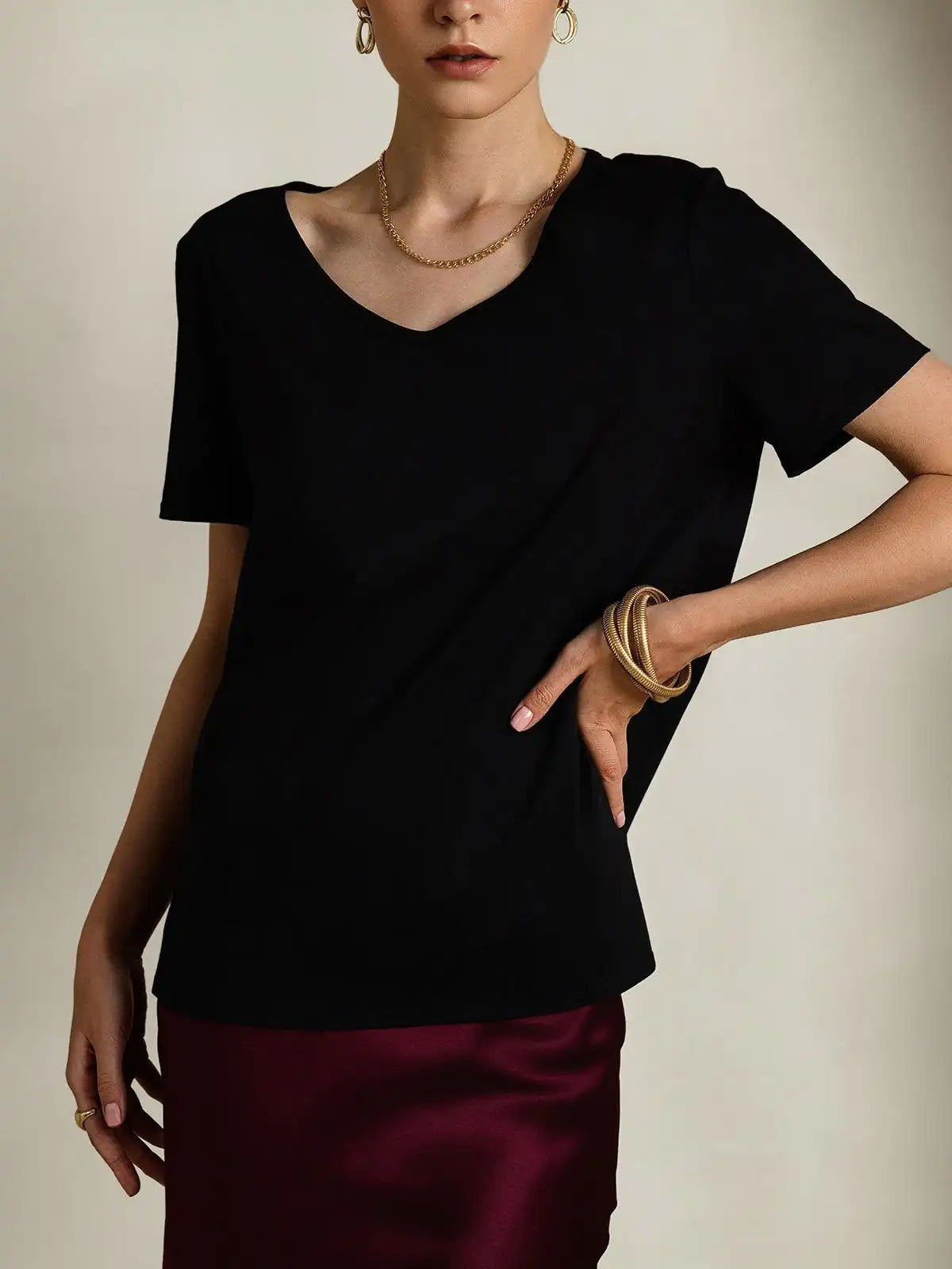 Clearance - Silk Blend V-neck Women's T-Shirt
