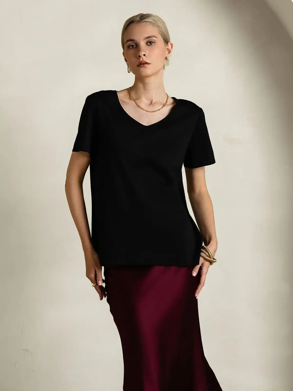 Clearance - Silk Blend V-neck Women's T-Shirt