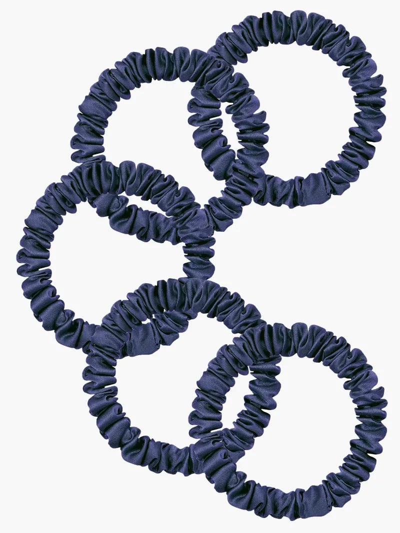 5Pcs Bundle 100% Mulberry Silk Skinny Hair Scrunchies - 1cm