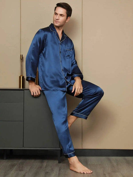 100% Mulberry Silk Long Sleeve Men's Pajamas Set