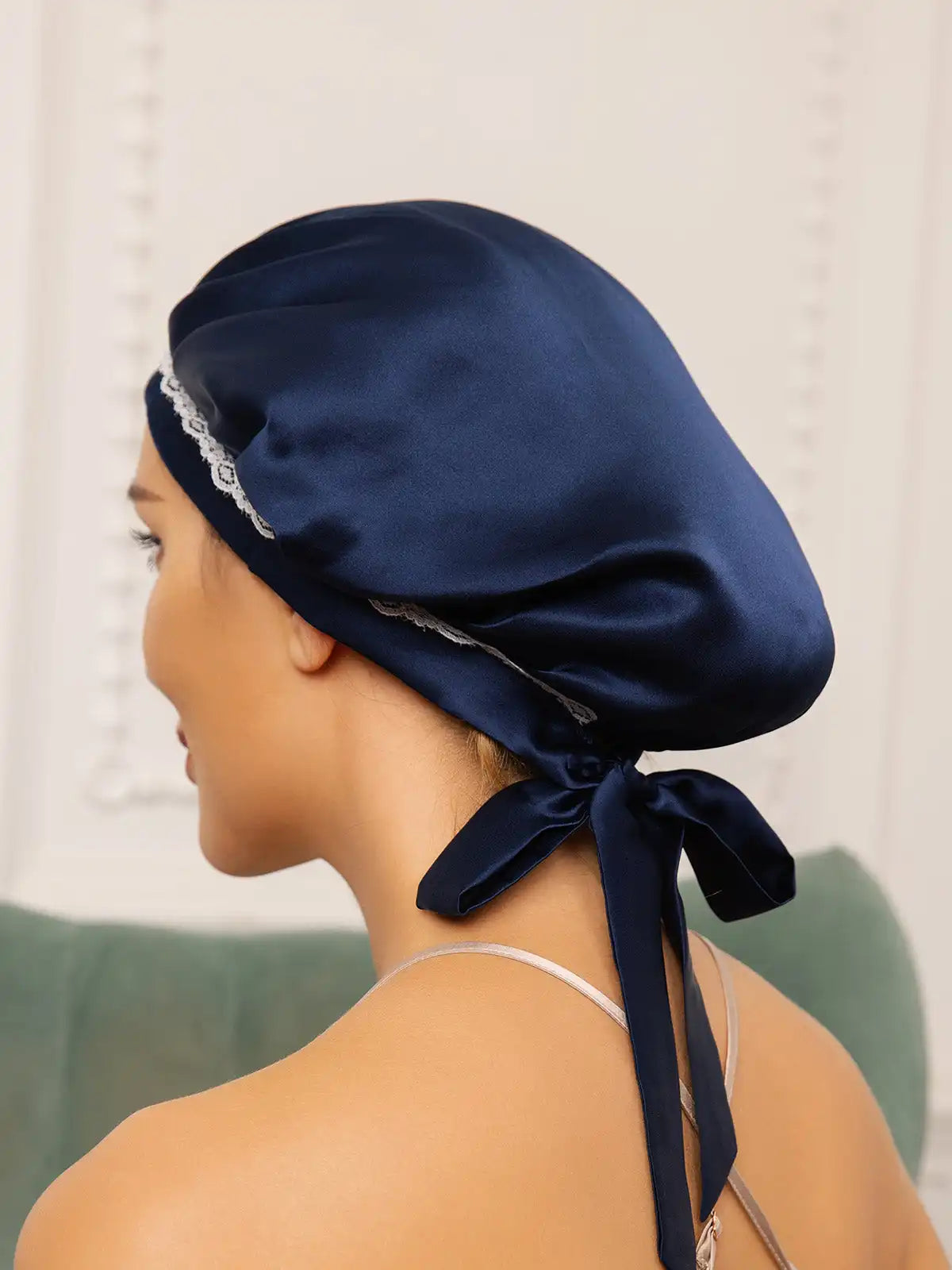 100% Mulberry Silk Lace Bonnet with Ribbons