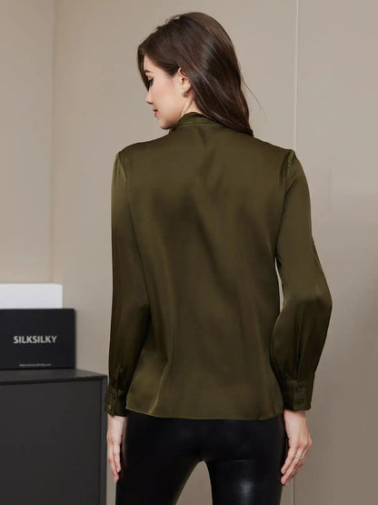 Clearance - Bow Tie Silk Blouse Shirt