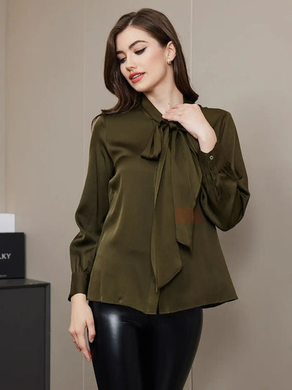 Clearance - Bow Tie Silk Blouse Shirt