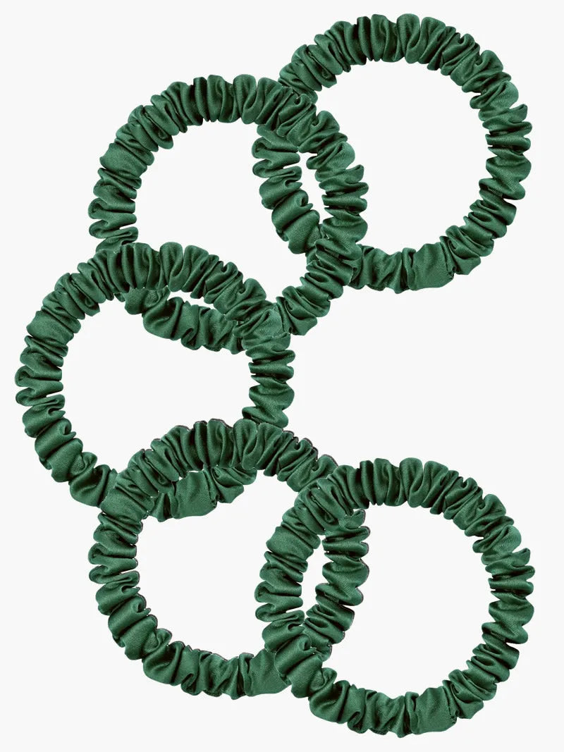 5Pcs Bundle 100% Mulberry Silk Skinny Hair Scrunchies - 1cm