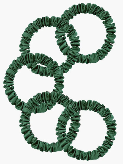 5Pcs Bundle 100% Mulberry Silk Skinny Hair Scrunchies - 1cm