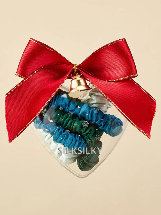 3Pcs 100% Mulberry Silk Holiday Skinny Hair Scrunchie Ornament - 1cm