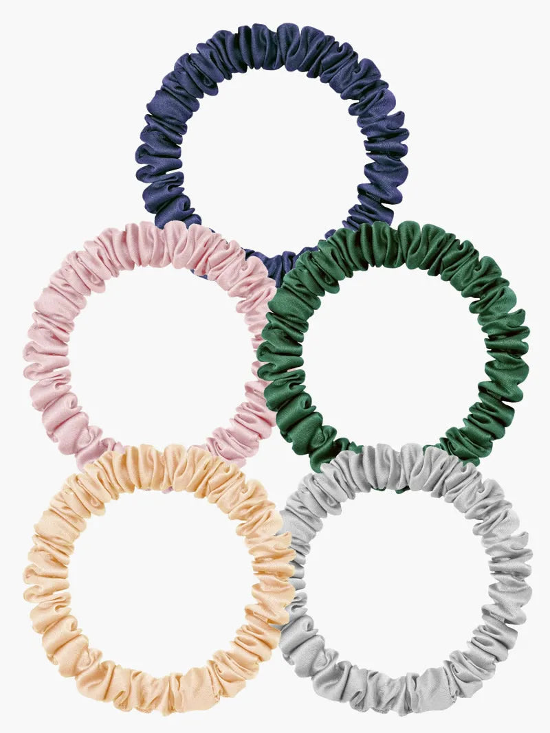 5Pcs Bundle 100% Mulberry Silk Skinny Hair Scrunchies - 1cm