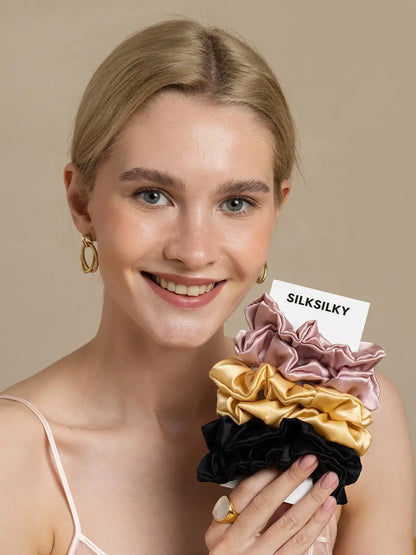 6Pcs Bundle 100% Mulberry Silk Large Hair Scrunchies - 3.5cm