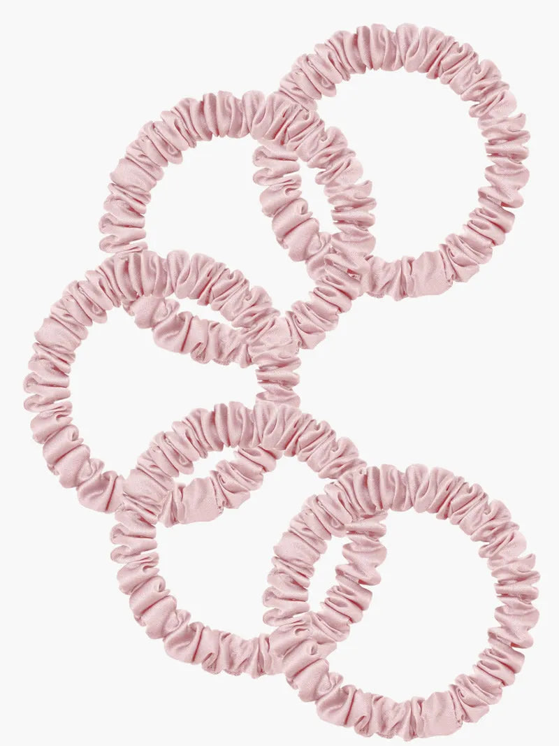5Pcs Bundle 100% Mulberry Silk Skinny Hair Scrunchies - 1cm