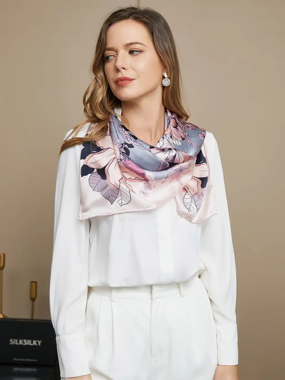 100% Mulberry Silk Floral Pattern Square Scarf / Shawl 86x86cm