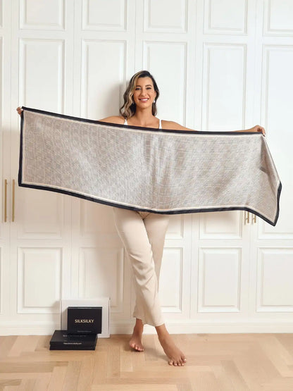 100% Mulberry Silk Glen Plaid Printed Long Rectangle Shawl Scarf 170x53cm