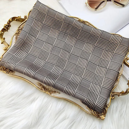 100% Mulberry Silk Glen Plaid Printed Long Rectangle Shawl Scarf 170x53cm