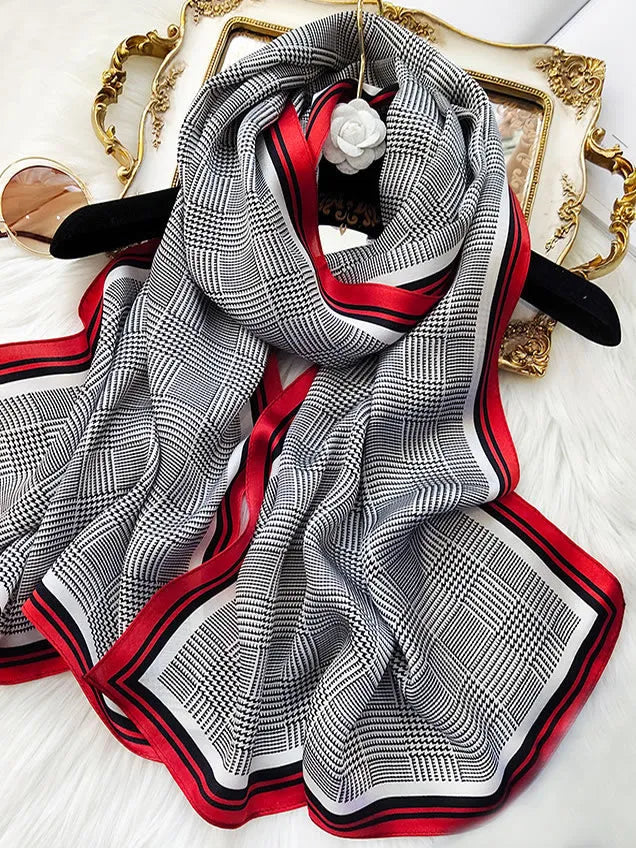 100% Mulberry Silk Glen Plaid Printed Long Rectangle Shawl Scarf 170x53cm