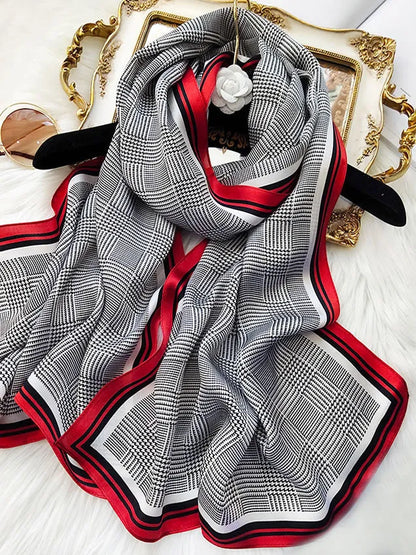 100% Mulberry Silk Glen Plaid Printed Long Rectangle Shawl Scarf 170x53cm