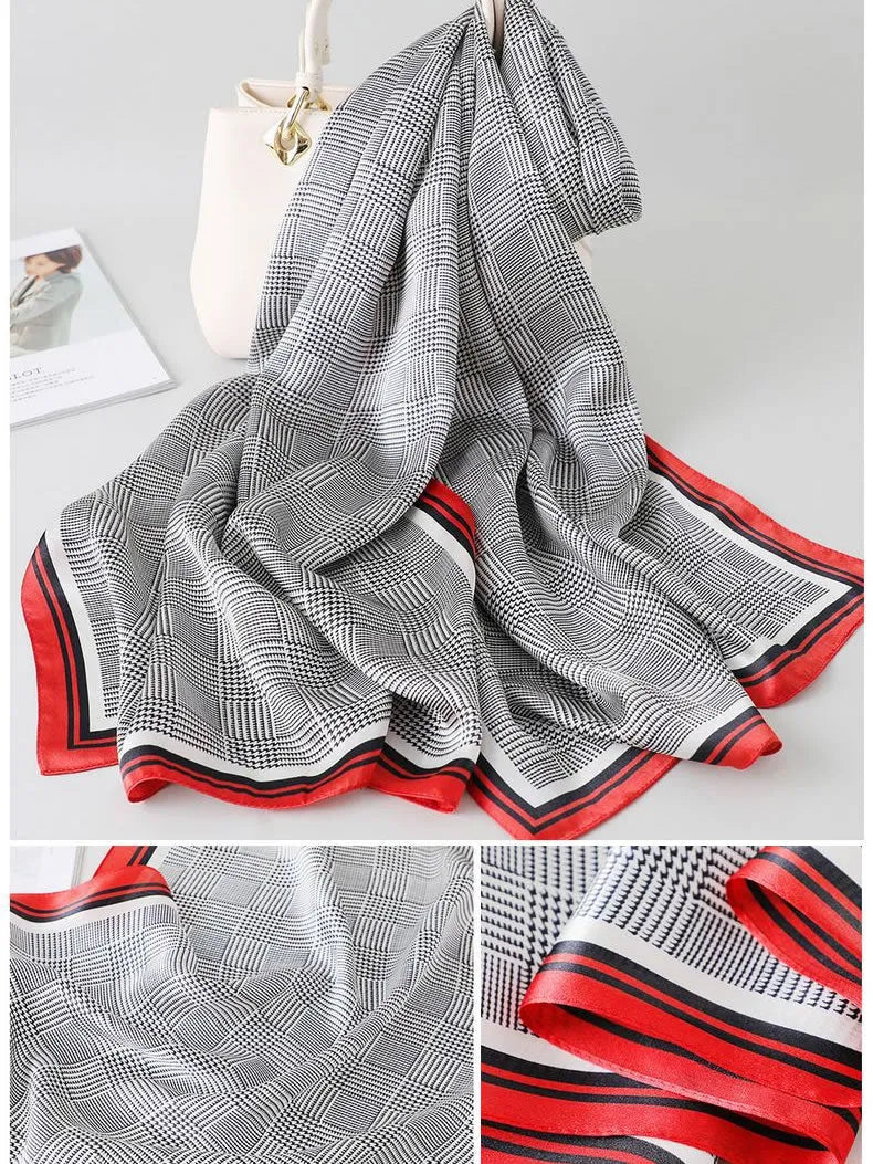 100% Mulberry Silk Glen Plaid Printed Long Rectangle Shawl Scarf 170x53cm